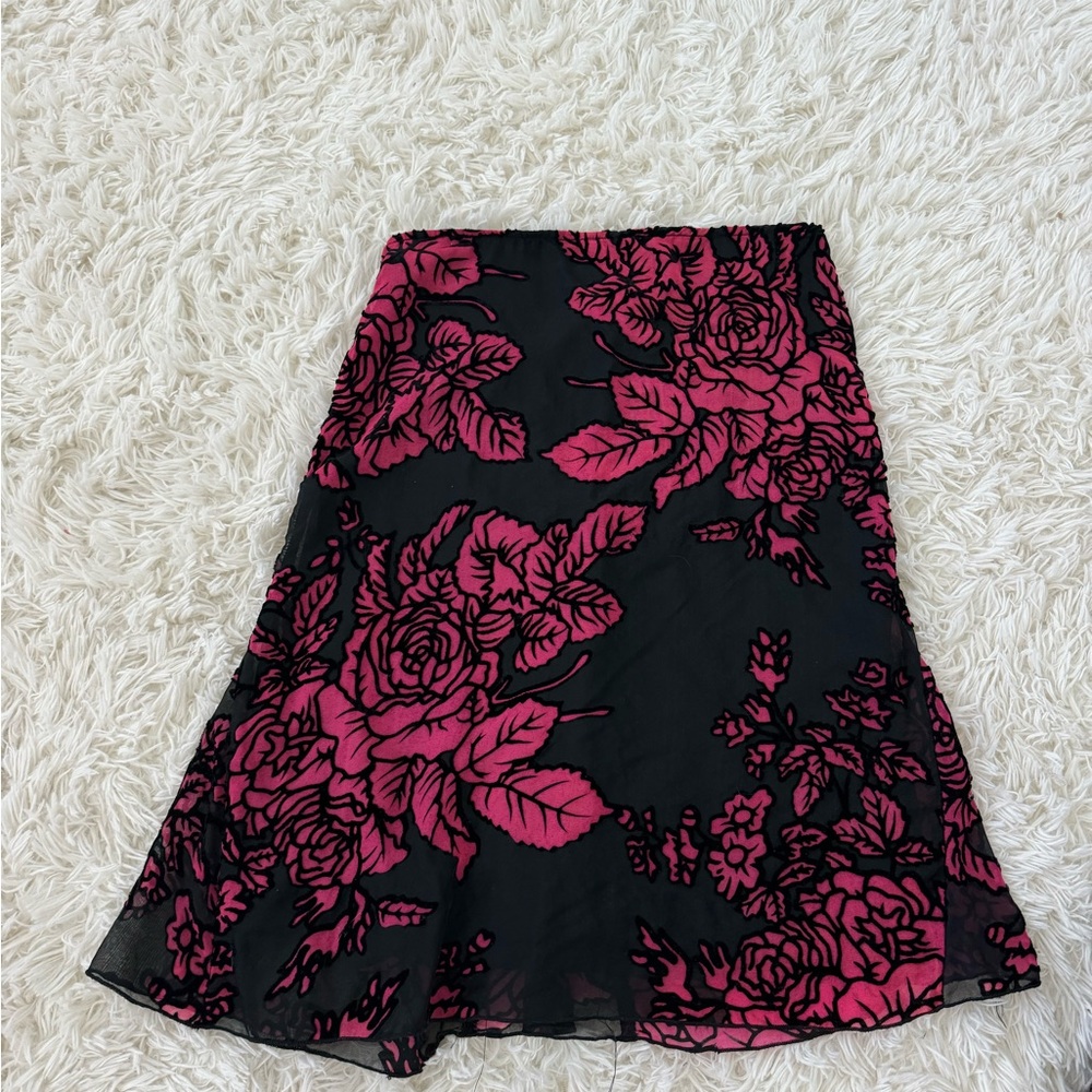 vintage black and pink floral skirt
